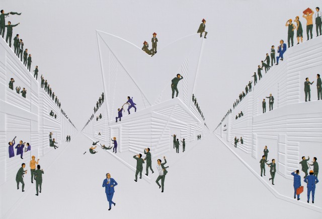 one of our two new works by Jung Ji-Hyung, called "we run to pattern (premason 3)"